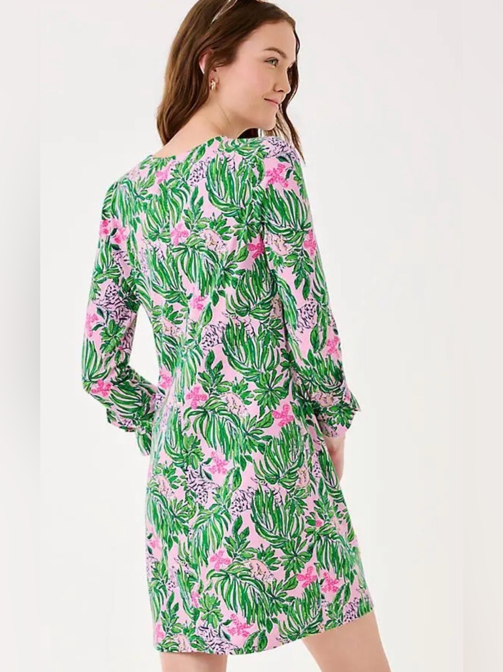 NWT Lilly Pulitzer Nichole 3/4 Sleeve Pink print Dress in size Large - Picture 2 of 3